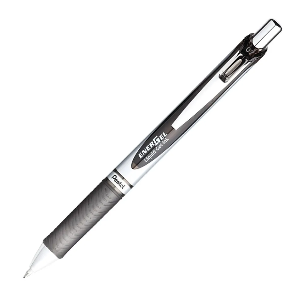 Pentel® EnerGel™ RTX Retractable Liquid Gel Pens, Medium Point, 0.7 mm, 54% Recycled, Silver Barrel, Assorted Ink Colors, Pack Of 6 Pens