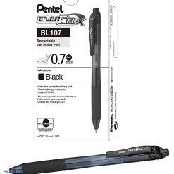 Pentel® EnerGel™ X Retractable Liquid Gel Pens, Medium Point, 0.7 mm, 84% Recycled, Assorted Barrels, Black Ink, Box Of 12 Pens