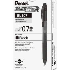 Pentel® EnerGel™ X Retractable Liquid Gel Pens, Medium Point, 0.7 mm, 84% Recycled, Assorted Barrels, Black Ink, Box Of 12 Pens