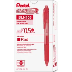 Pentel® EnerGel-X Retractable Gel Pens, Fine Point, 0.5 mm, Red Barrel, Red Ink, Pack Of 12 Pens