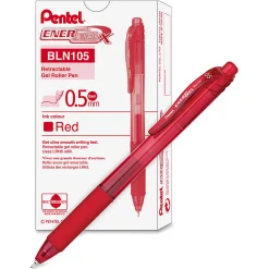 Pentel® EnerGel-X Retractable Gel Pens, Fine Point, 0.5 mm, Red Barrel, Red Ink, Pack Of 12 Pens