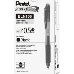Pentel® EnerGel™ X Retractable Liquid Gel Pens, Fine Point, 0.5 mm, Black Barrel, Black Ink, Pack Of 12 Pens