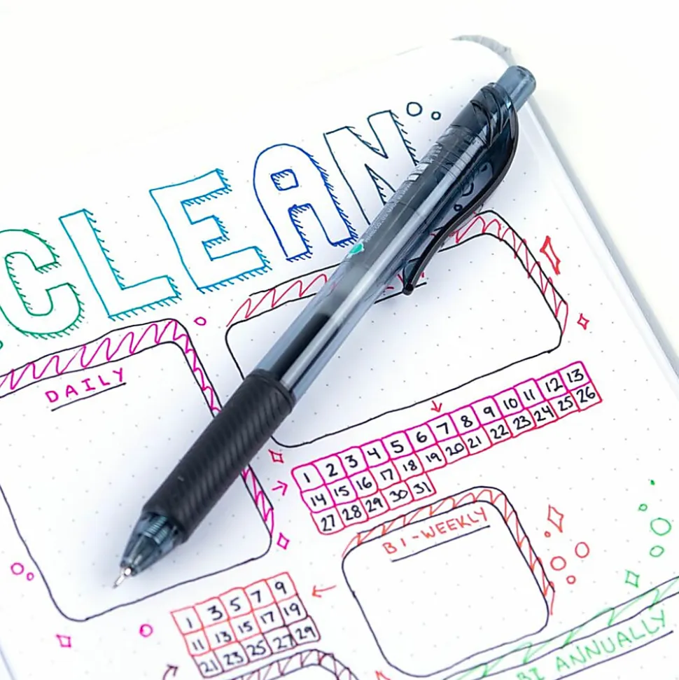 Pentel® EnerGel™ X Retractable Liquid Gel Pens, Fine Point, 0.5 mm, Black Barrel, Black Ink, Pack Of 12 Pens
