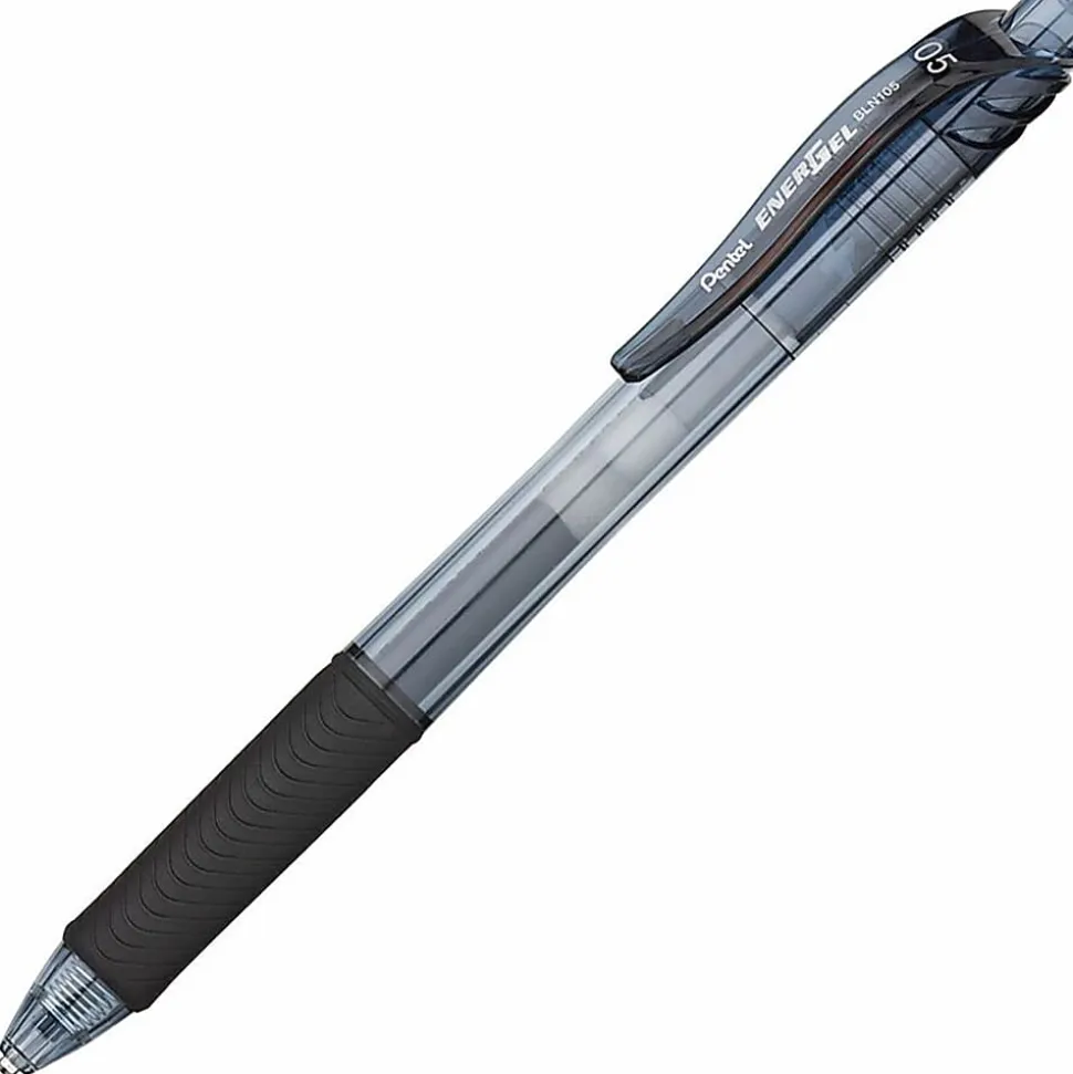 Pentel® EnerGel™ X Retractable Liquid Gel Pens, Fine Point, 0.5 mm, Black Barrel, Black Ink, Pack Of 12 Pens