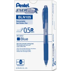 Pentel® EnerGel™ X Retractable Liquid Gel Pens, Fine Point, 0.5 mm, Blue Barrel, Blue Ink, Pack Of 12 Pens