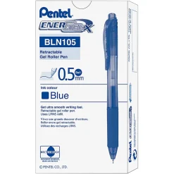 Pentel® EnerGel™ X Retractable Liquid Gel Pens, Fine Point, 0.5 mm, Blue Barrel, Blue Ink, Pack Of 12 Pens