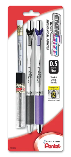 Pentel® EnerGize Mechanical Pencils, 0.5 mm, Silver Barrel, Pack Of 2