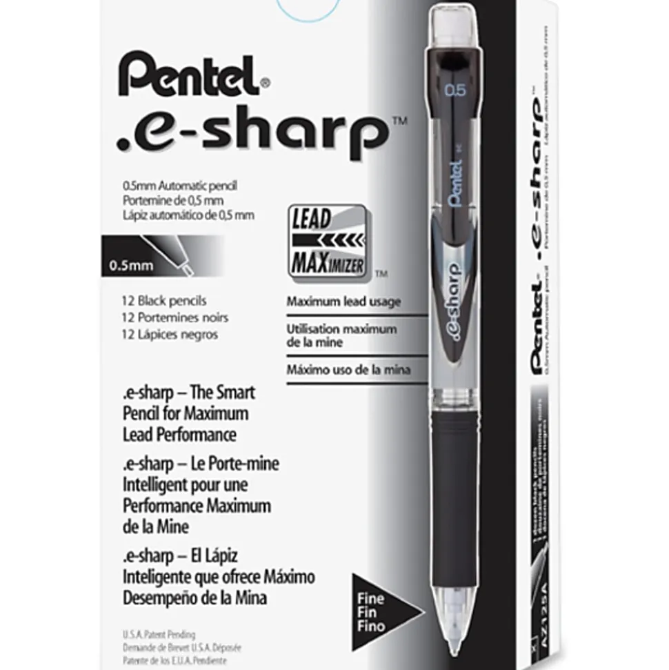 Pentel® e-Sharp™ Mechanical Pencils, 0.5 mm, 72% Recycled, Black, Pack Of 12