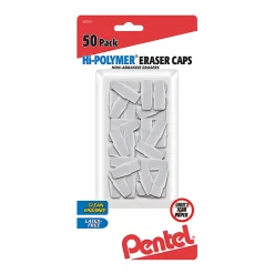 PentelĀ® Hi-PolymerĀ® Eraser Caps, White, Pack Of 50