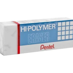 Pentel Hi-Polymer Eraser, Lead Pencil, Block, Non-abrasive, Latex-free, 0.5"H x 2.6"W x 1"D, 1Each, White