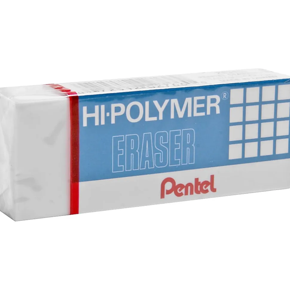Pentel Hi-Polymer Eraser, Lead Pencil, Block, Non-abrasive, Latex-free, 0.5"H x 2.6"W x 1"D, 1Each, White