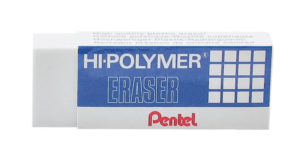 Pentel Hi-Polymer Eraser, Lead Pencil, Block, Non-abrasive, Latex-free, 0.5"H x 2.6"W x 1"D, 1Each, White