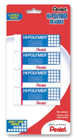 PentelĀ® Hi-Polymer Erasers, White, Pack Of 4