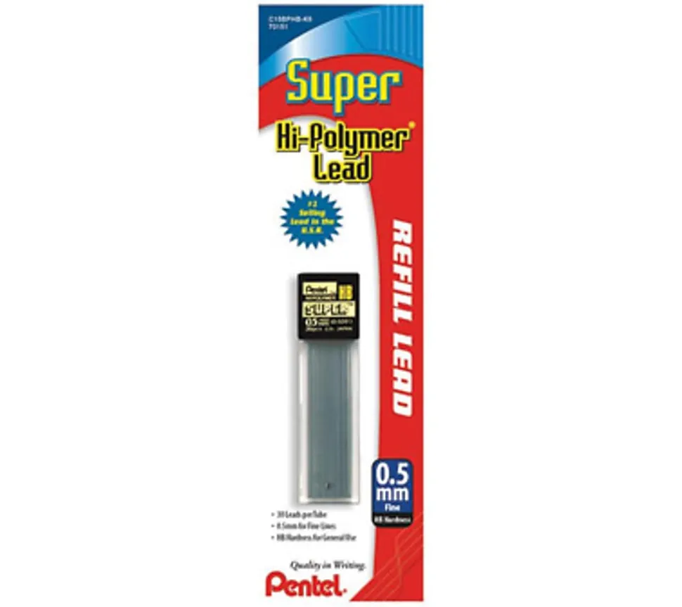 Pentel® Hi-Polymer Lead Refills, 0.5 mm, HB Hardness, Tube Of 30 Refills