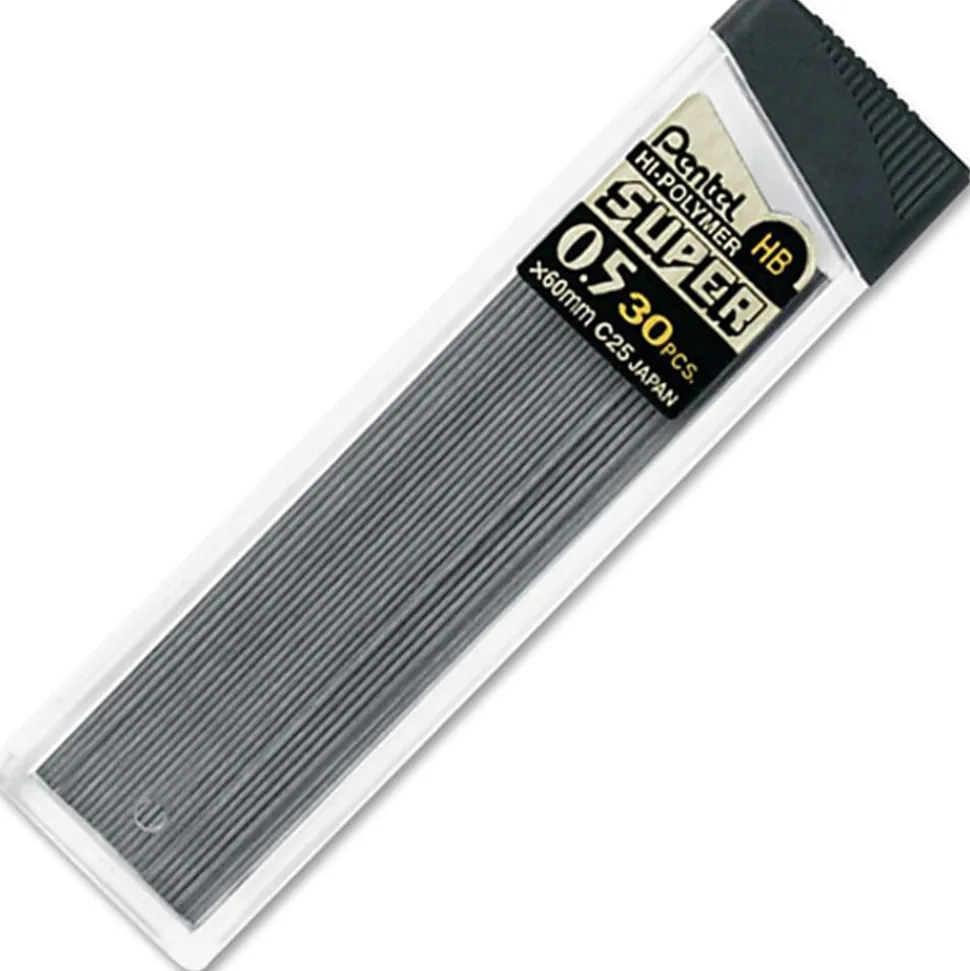 Pentel® Hi-Polymer Lead Refills, 0.5 mm, HB Hardness, Tube Of 30 Refills