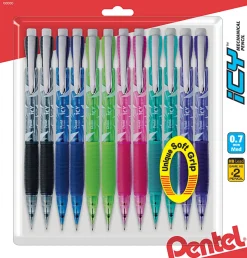 Pentel® Icy™ Mechanical Pencils, 0.7mm, #2 Lead, Assorted Barrel Colors, Pack Of 12