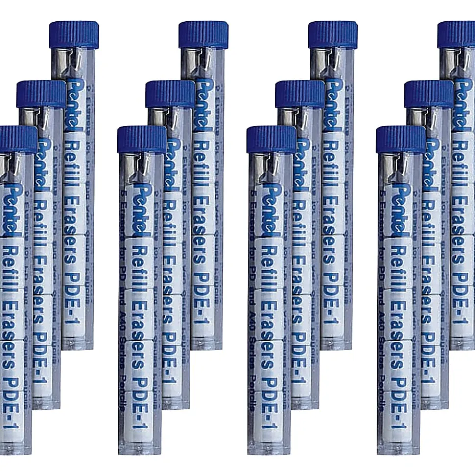 Pentel Mechanical Pencil Eraser Refills - White - 5/Tube - 12 / Box