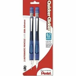 Pentel® Quicker Clicker™ Mechanical Pencil, 0.7mm, #2 Lead, Transparent Blue Barrel, Pack Of 2