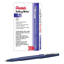 Pentel® Rolling Writer® Pens, Medium Point, 0.8 mm, Blue Barrel, Blue Ink, Pack Of 12 Pens