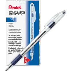 Pentel® R.S.V.P.® Ballpoint Pens, Fine Point, 0.7 mm, Clear Barrel, Blue Ink, Pack of12