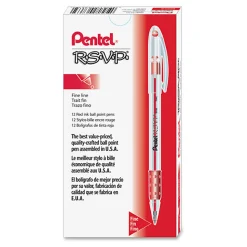 Pentel® R.S.V.P.® Ballpoint Pens, Fine Point, 0.7 mm, Clear Barrel, Red Ink, Pack Of 12