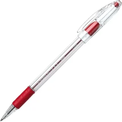 Pentel® R.S.V.P.® Ballpoint Pens, Fine Point, 0.7 mm, Clear Barrel, Red Ink, Pack Of 12