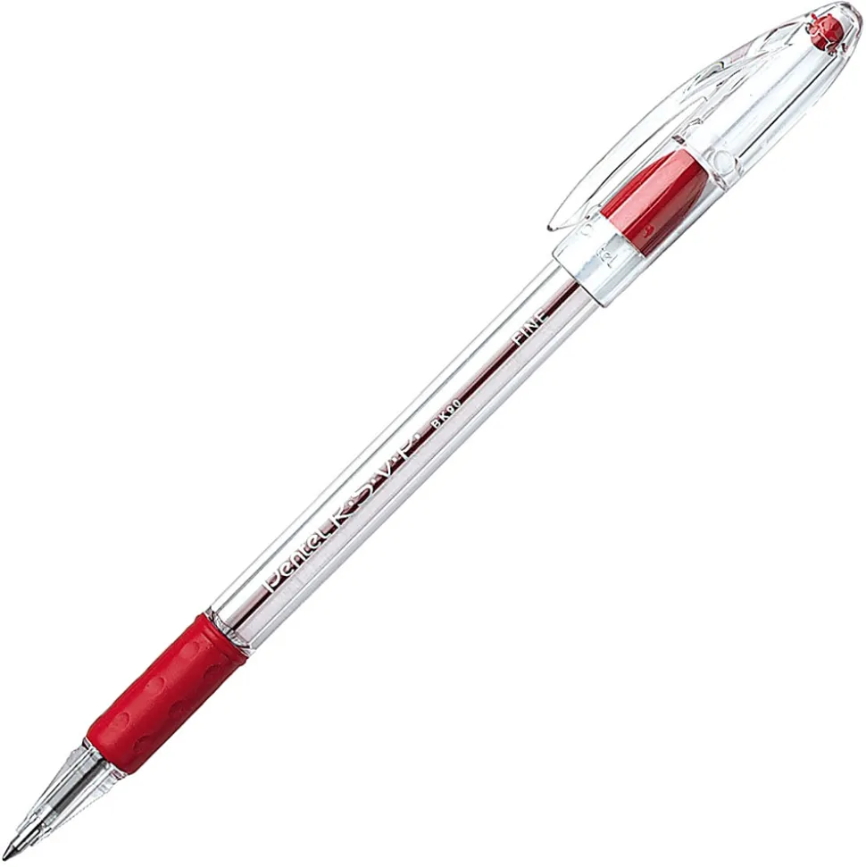 Pentel® R.S.V.P.® Ballpoint Pens, Fine Point, 0.7 mm, Clear Barrel, Red Ink, Pack Of 12