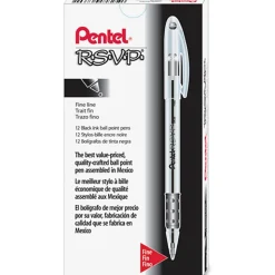 Pentel® R.S.V.P.® Ballpoint Pens, Fine Point, 0.7 mm, Clear Barrel, Black Ink, Pack Of 12