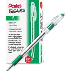 Pentel® R.S.V.P.® Ballpoint Pens, Medium Point, 1.0 mm, Clear Barrel, Green Ink, Pack Of 12