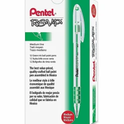 Pentel® R.S.V.P.® Ballpoint Pens, Medium Point, 1.0 mm, Clear Barrel, Green Ink, Pack Of 12