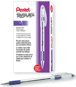 Pentel® R.S.V.P.® Ballpoint Pens, Medium Point, 1.0 mm, Clear Barrel, Violet Ink, Pack Of 12