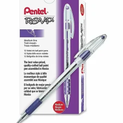 Pentel® R.S.V.P.® Ballpoint Pens, Medium Point, 1.0 mm, Clear Barrel, Violet Ink, Pack Of 12