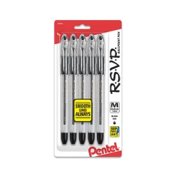 Pentel® R.S.V.P.® Ballpoint Pens, Medium Point, 1.0mm, Transparent Barrel, Black Ink, Pack Of 5