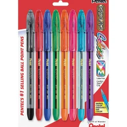 Pentel® R.S.V.P.® Ballpoint Pens, Medium Point, 1.0 mm, Clear Barrel, Assorted Ink Colors, Pack Of 8