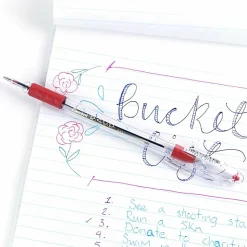Pentel® R.S.V.P.® Ballpoint Pens, Medium Point, 1.0 mm, Clear Barrel, Red Ink, Pack Of 12