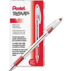 Pentel® R.S.V.P.® Ballpoint Pens, Medium Point, 1.0 mm, Clear Barrel, Red Ink, Pack Of 12