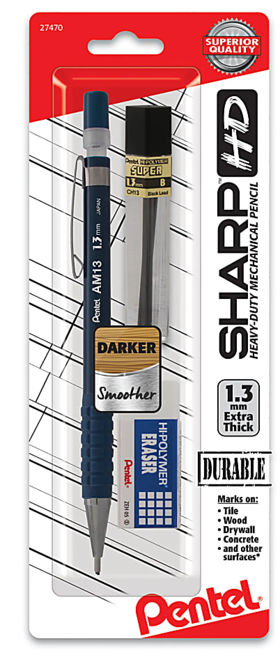 Pentel® Sharp® Mechanical Pencil Combo, 1.3mm, HB Lead, Blue Barrel