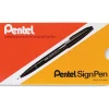 Pentel® Sign Pens®, Fine Point, 2.0 mm, Black Barrel, Black Ink, Pack Of 12 Pens