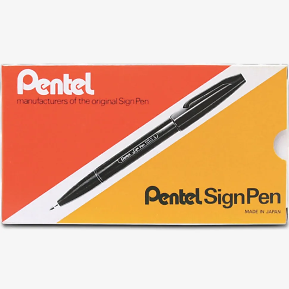 Pentel® Sign Pens®, Fine Point, 2.0 mm, Red Barrel, Red Ink, Pack Of 12 Pens