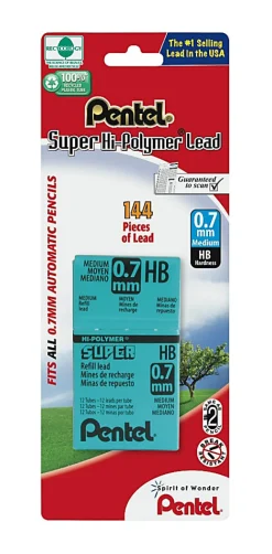 Pentel® Super Hi-Polymer Lead Refills, 0.7 mm, Medium Line, HB Hardness, Pack Of 144
