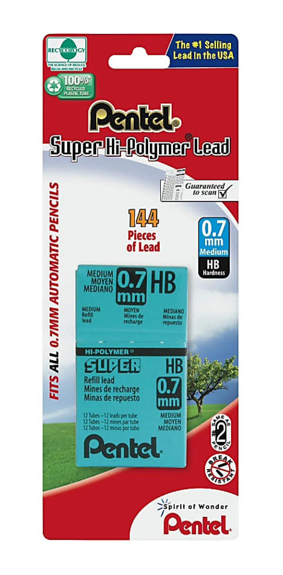 Pentel® Super Hi-Polymer Lead Refills, 0.7 mm, Medium Line, HB Hardness, Pack Of 144