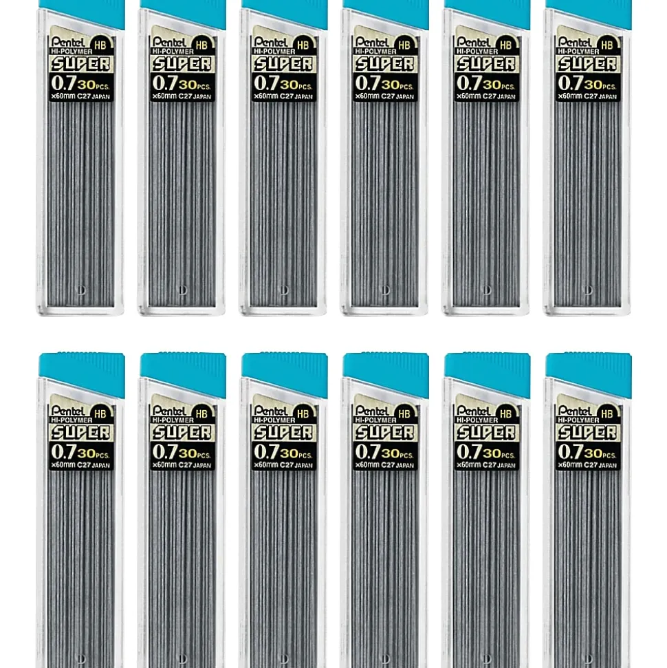 Pentel Super Hi-Polymer Leads - 0.7 mm , Medium Point - HB - Black Lead - 30/Tube - 12 / Box
