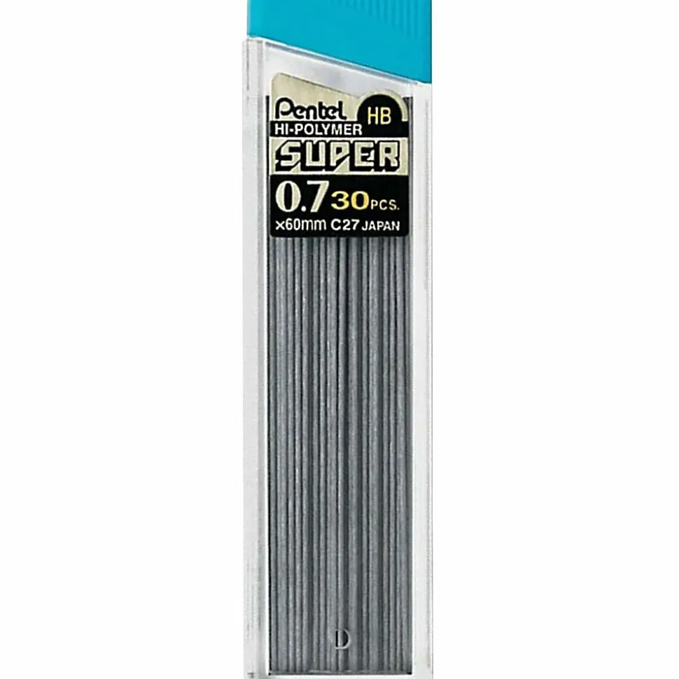 Pentel Super Hi-Polymer Leads - 0.7 mm , Medium Point - HB - Black Lead - 30/Tube - 12 / Box