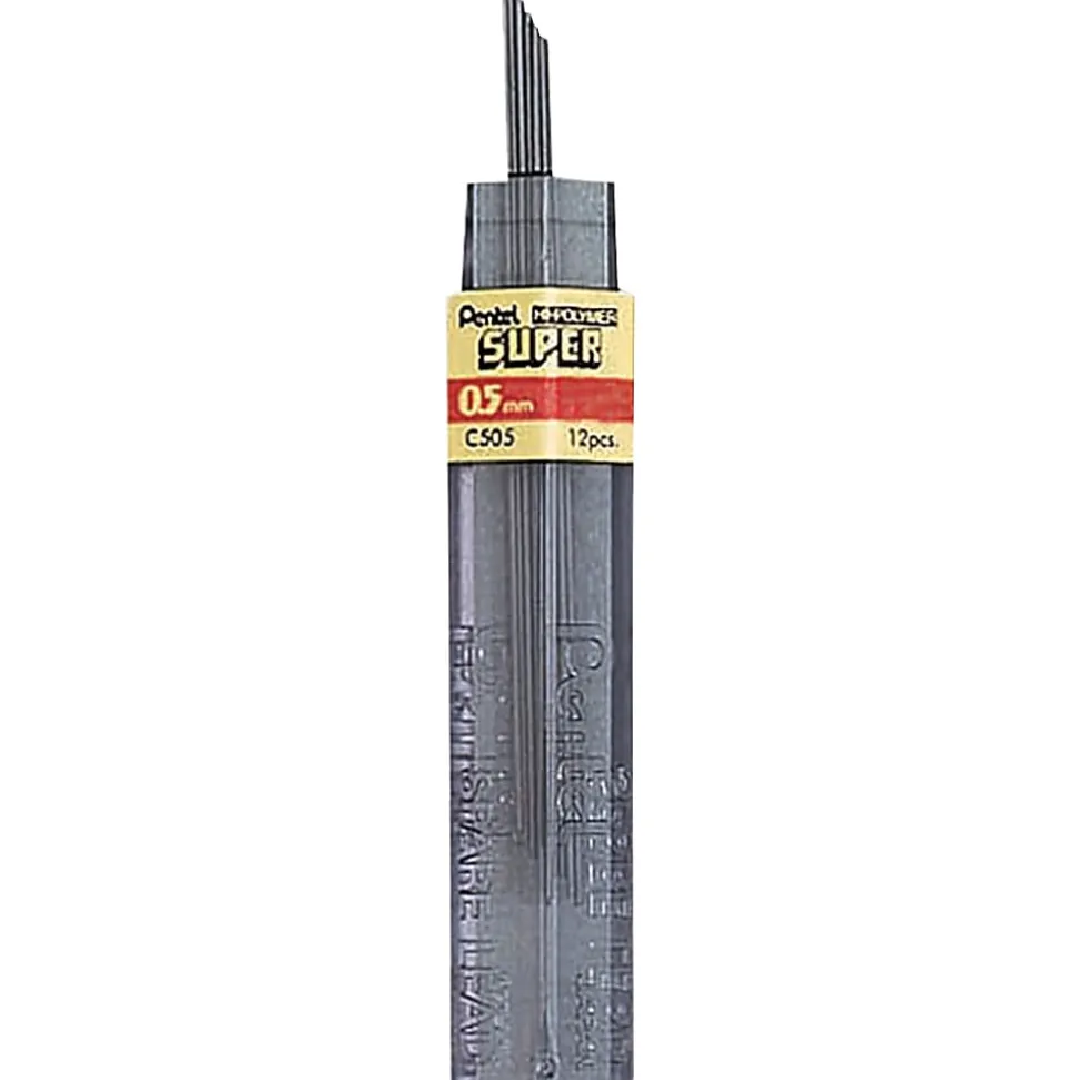 Pentel® Super Hi-Polymer® Leads, 0.5 mm, F, Medium, 12 Leads Per Tube