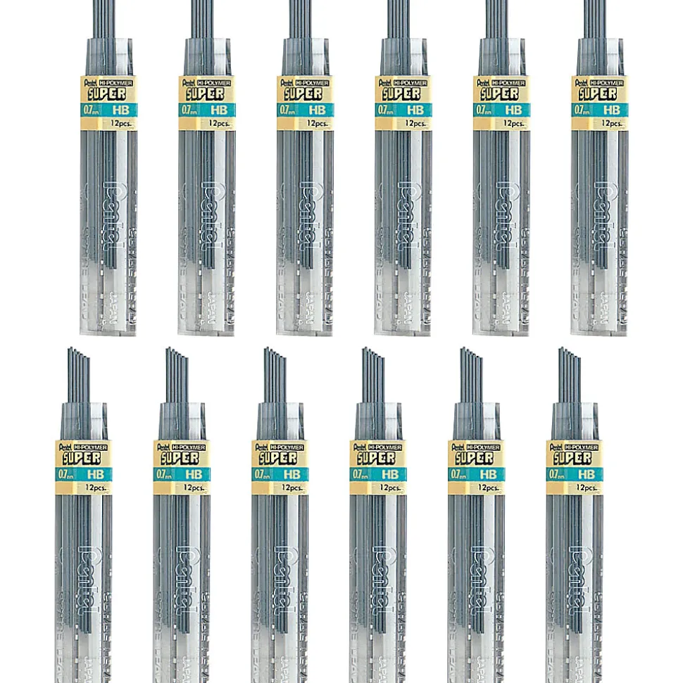 Pentel Super Hi-Polymer Leads - 0.7 mm , Medium Point - HB - Black Lead - 12/Tube - 12 / Box