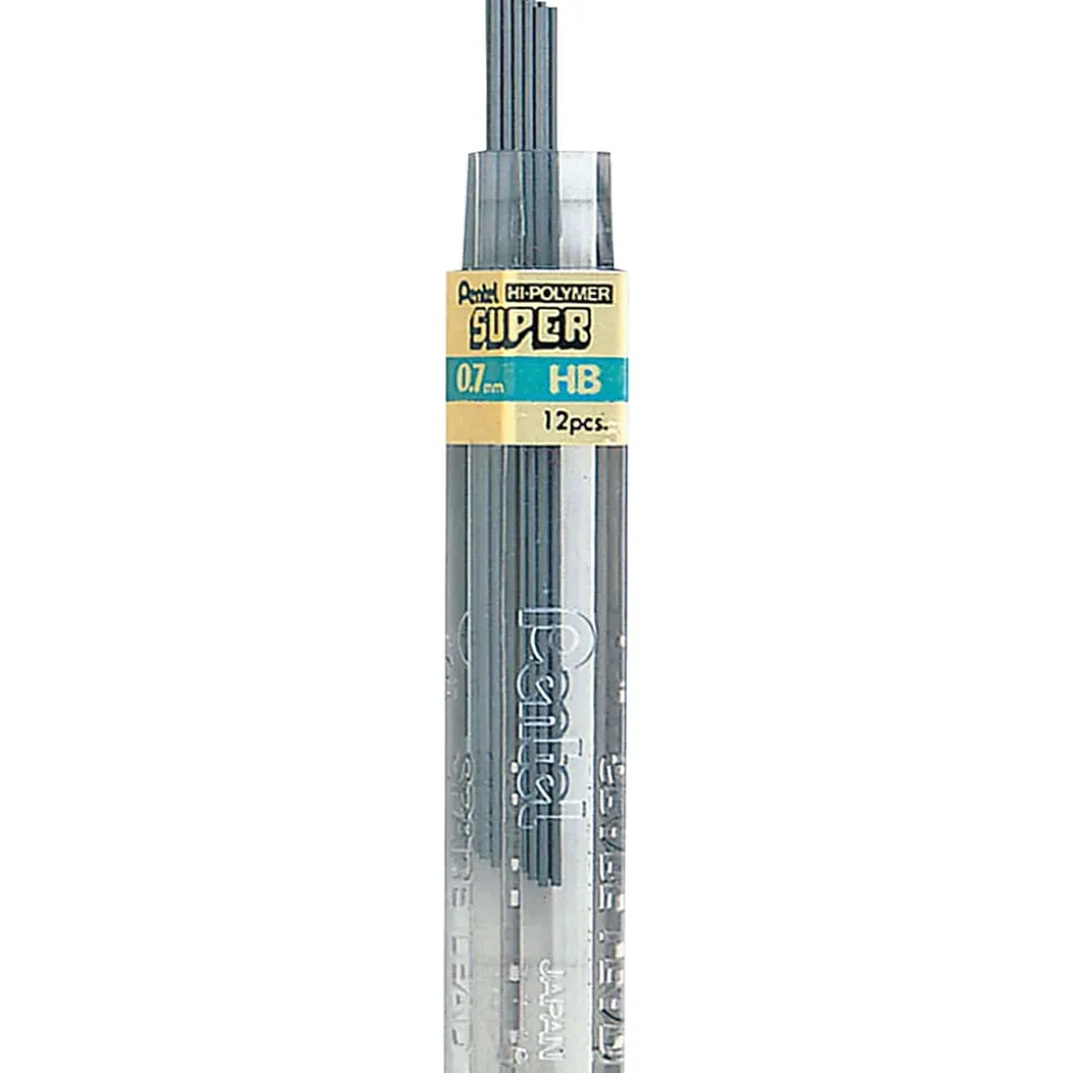 Pentel Super Hi-Polymer Leads - 0.7 mm , Medium Point - HB - Black Lead - 12/Tube - 12 / Box