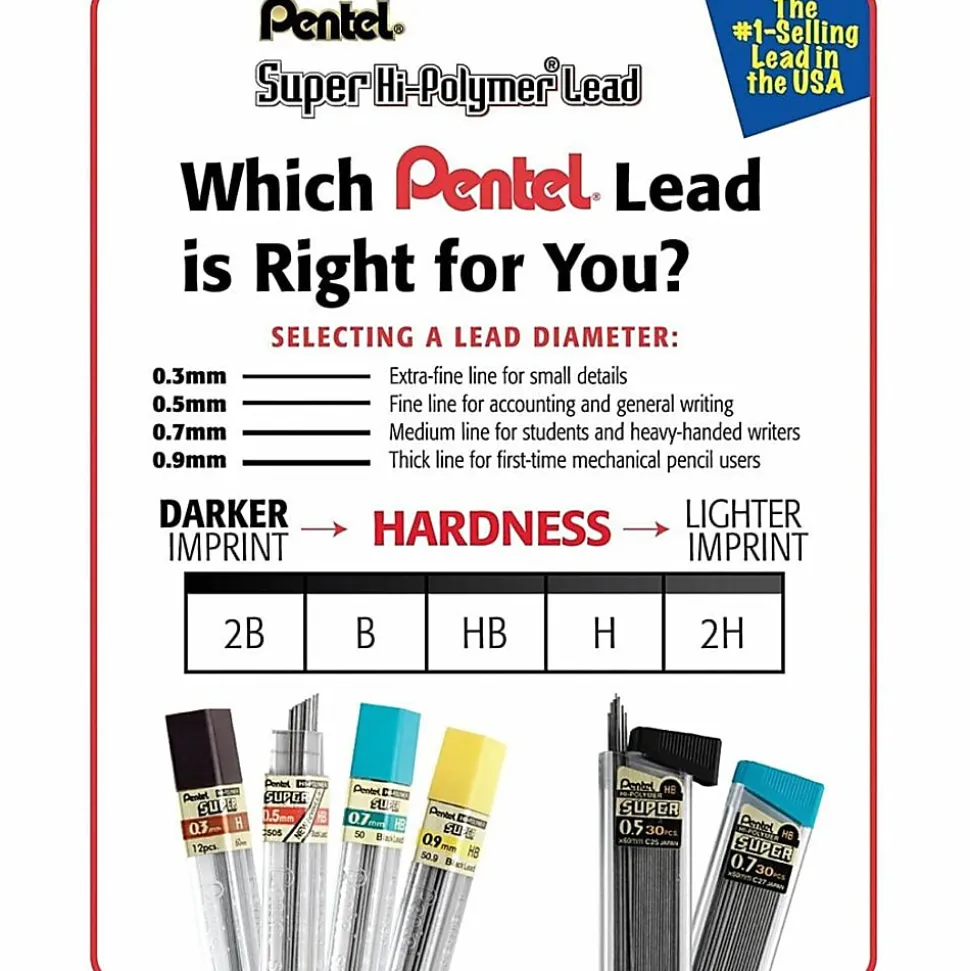 Pentel Super Hi-Polymer Leads - 0.7 mm , Medium Point - HB - Black Lead - 12/Tube - 12 / Box