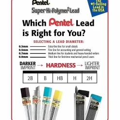 Pentel® Super Hi-Polymer® Leads, 0.5 mm, HB, 12 Leads Per Tube