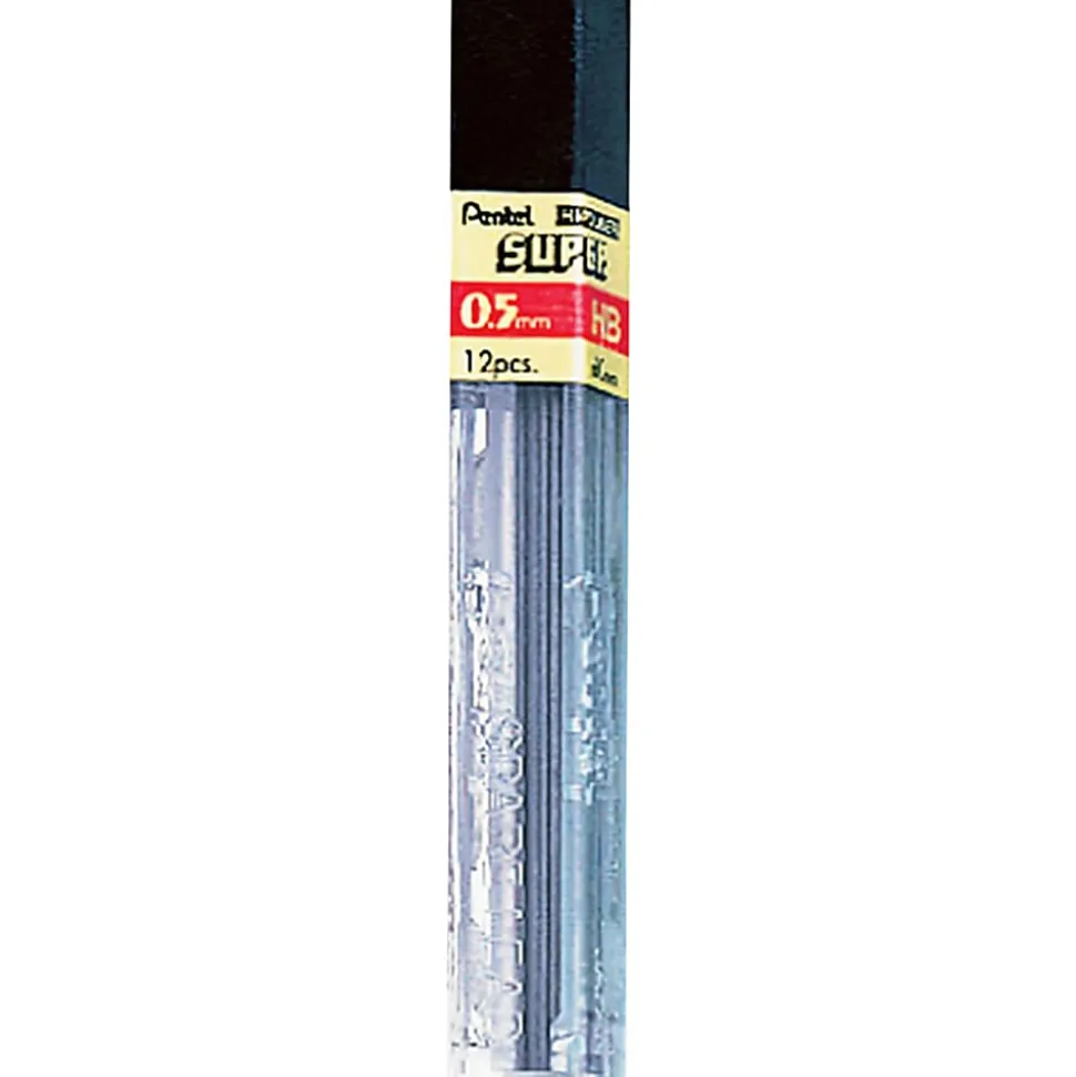 Pentel Super Hi-Polymer Leads - 0.5 mm , Fine Point - HB - Black Lead - 12/Tube - 12 / Box