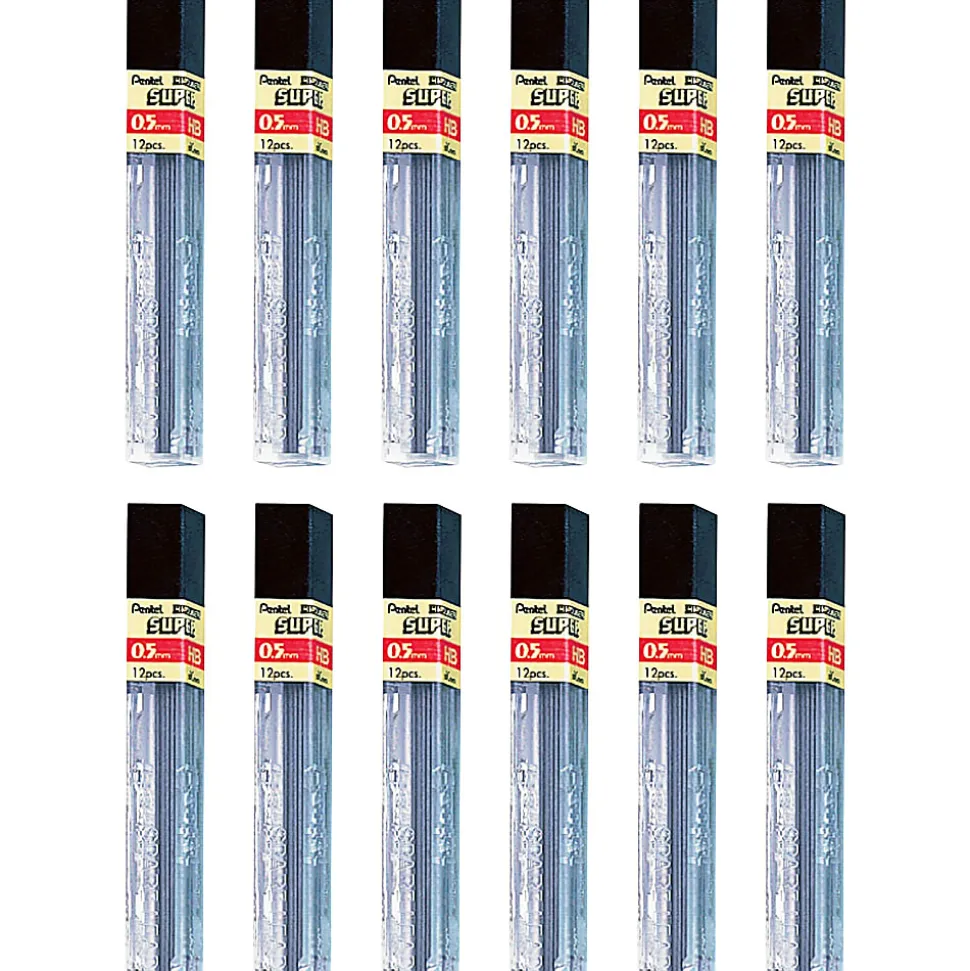 Pentel Super Hi-Polymer Leads - 0.5 mm , Fine Point - HB - Black Lead - 12/Tube - 12 / Box